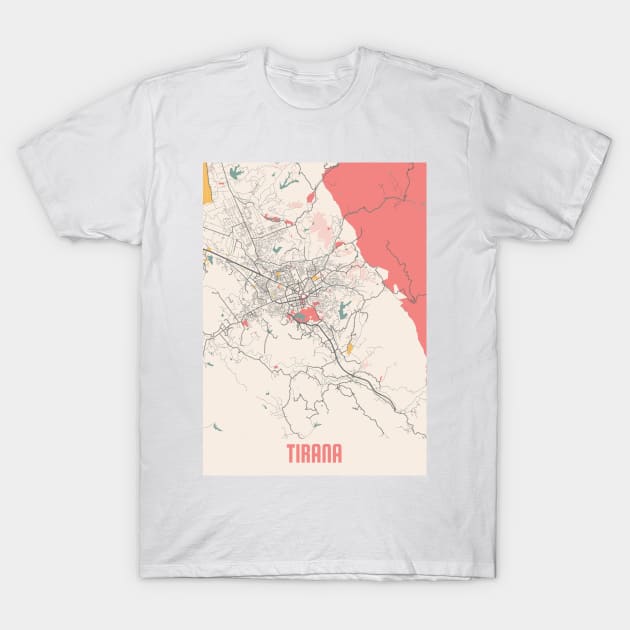 Tirana - Albania Chalk City Map T-Shirt by tienstencil